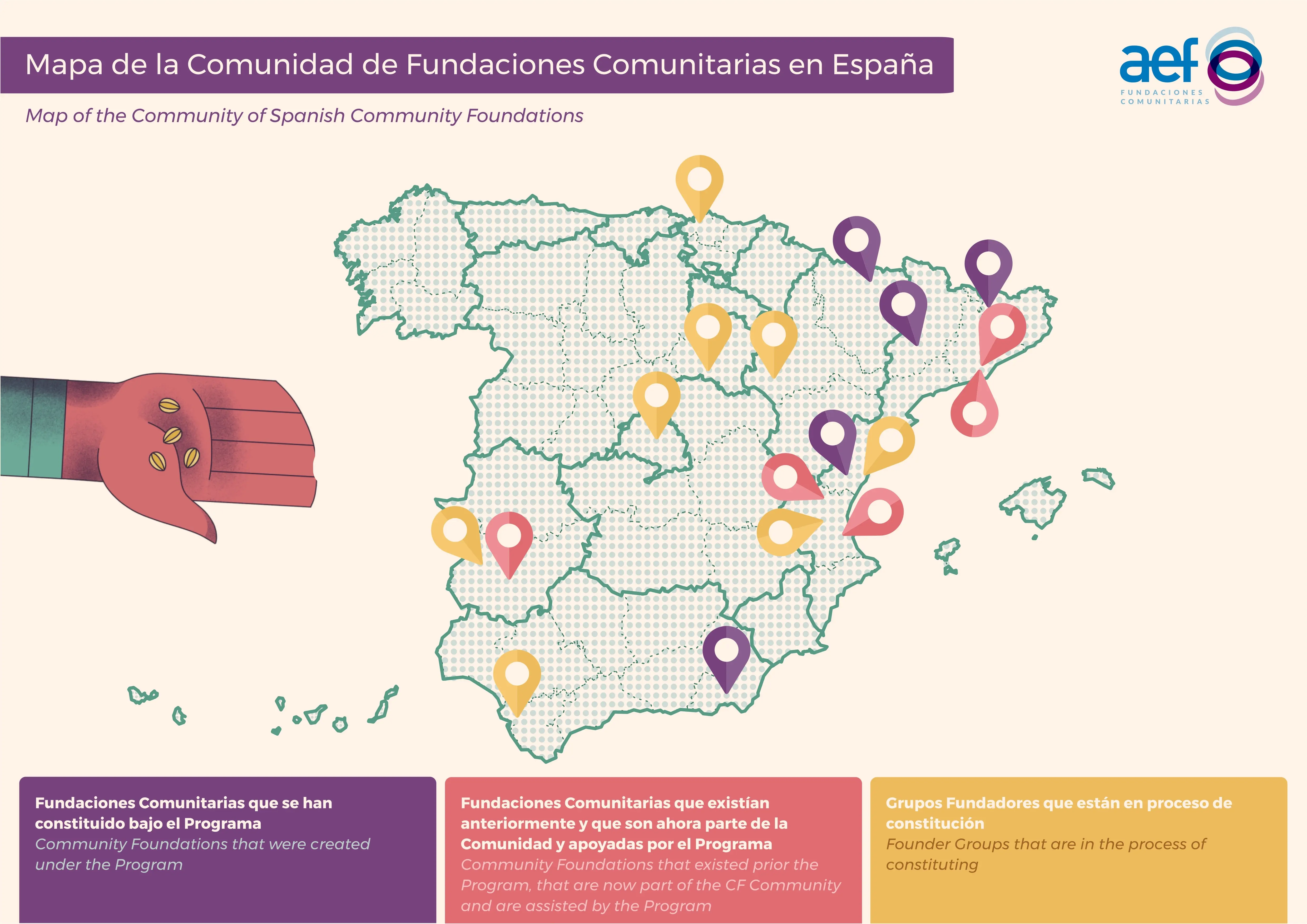Mapa geográfico de localización de fundaciones comunitarias